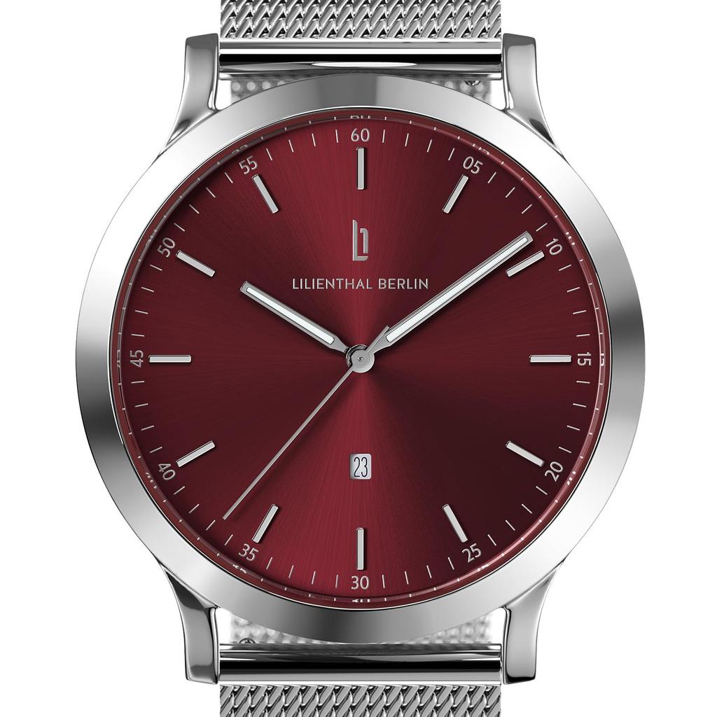 Lilianthal Berlin Srebrny Zegarek z Datownikiem Wyprodukowany w Męski Wyświetlacz, Niemcy, H01-108-B023AS