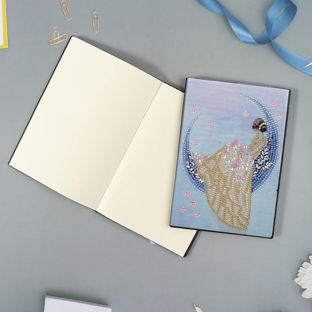 DIY 5D Diamond Art Painting Notebook Kits Moon Fairy Girl Princess Leather Cover Special Shaped Journal Sketchbook Crystal Diamond Art Hardcover