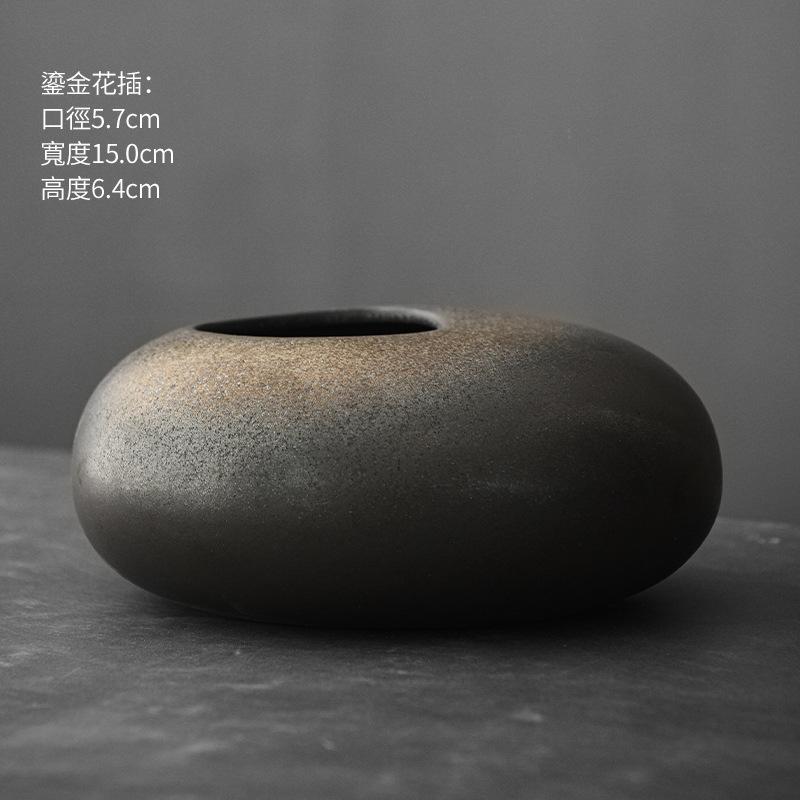 Black Terracotta Vase Coarse Pottery Vase Ceramic Imitation Stone Abstract Flower Arranger Vases Retro Glazed Flower Ware