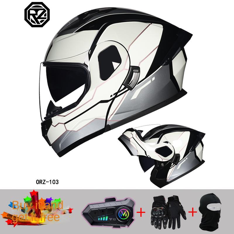Casco modulare da motocicletta professionale da corsa 2024, materiale ABS, doppia lente, Bluetooth, certificazione DOT