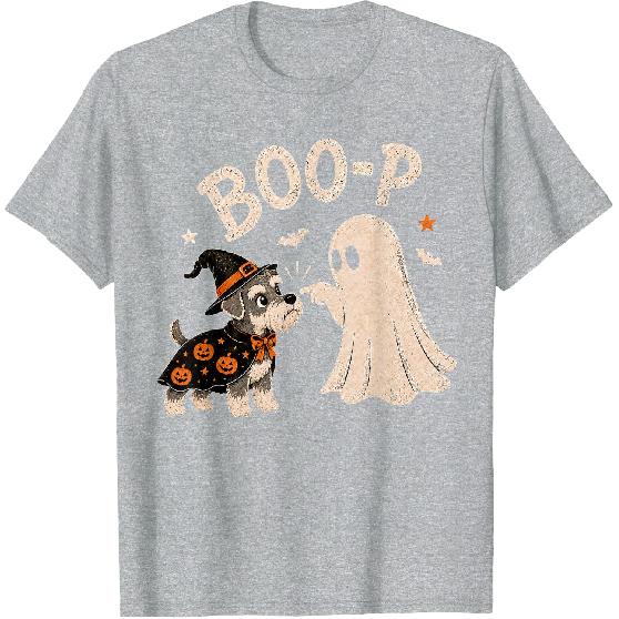 Miniature Schnauzer Boo Boo-p Ghost Nose Boop Halloween Dog T-Shirt