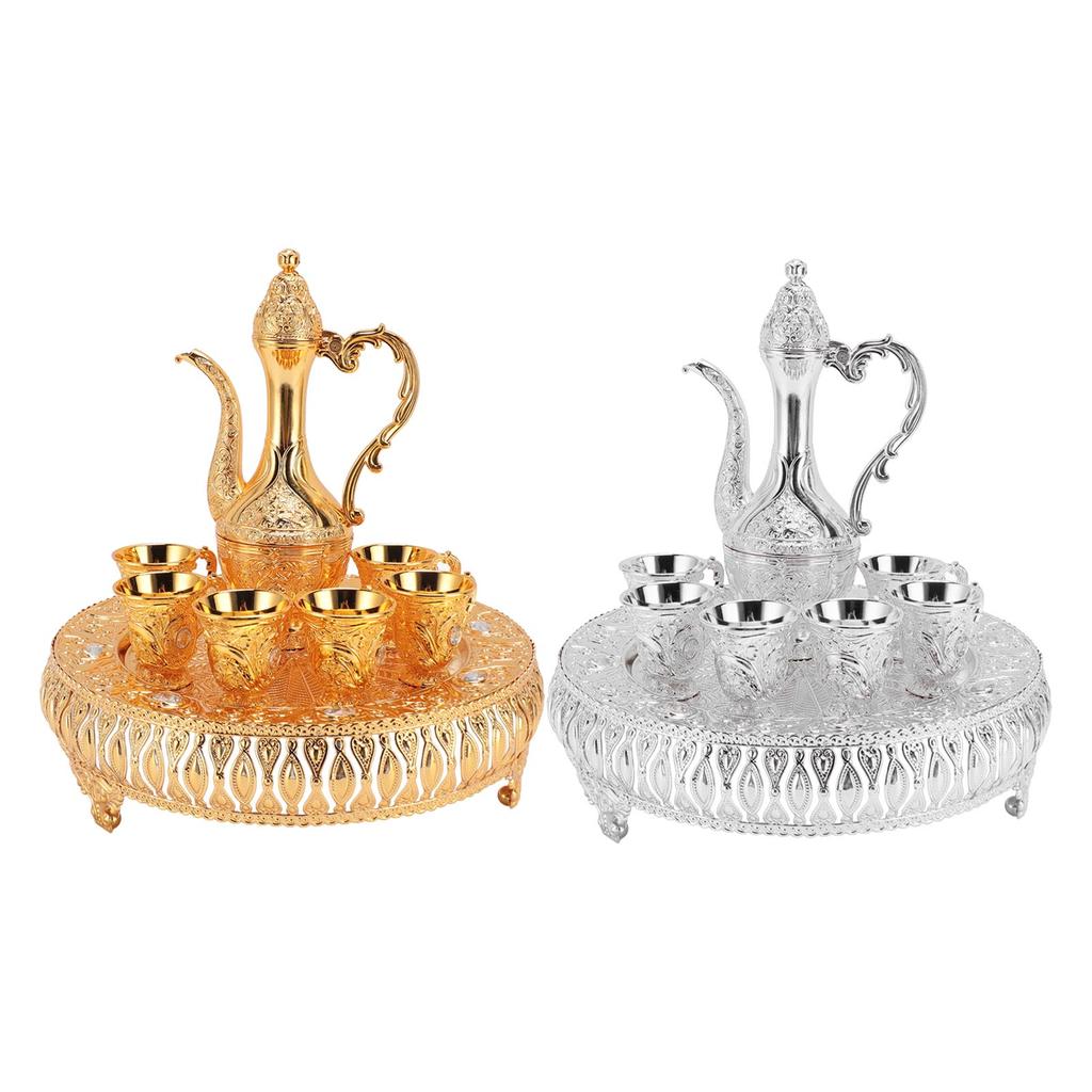 Vintage Wine Pot Set European Retro Coffee Pot Tray Kit Decorative Zinc Alloy Exquisite Carving Wine