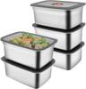 5PCS Stainless Steel Food Storage Container Fridge Fruit Vegetable Meat Airtight Crisper Box Microwave Kitchen Organizer
