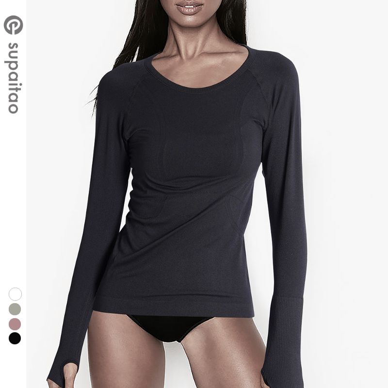 

Supaitao Loose Long Sleeves Yoga Clothing Top Silm Slimming Workout Clothes Nude Feel Seamless Sports T-Shirt Quick-Drying Women Black S/4