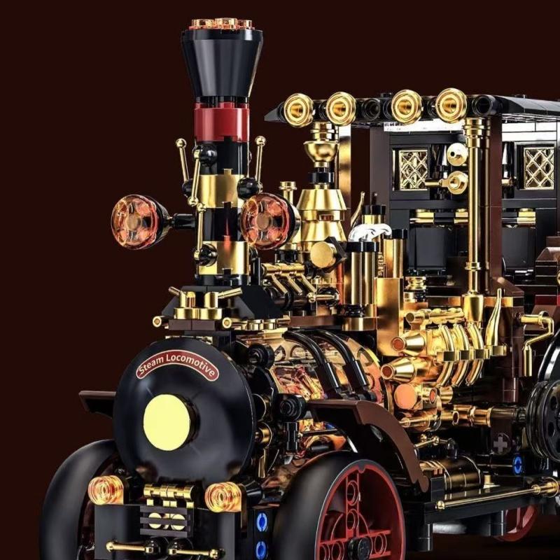 Vintage Steam Engine Car Building Kit, Mechanical Linkage Bricks Model, Collectible Display Ornament for Men, DIY Assembly Toy