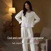White Rose French Sweet Ice Silk Women's Pajama Set, Spring/Autumn, Long Sleeve, Indoor/Outdoor Wear