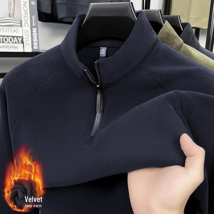 Men s Long-Sleeve Plush Lined Sweatshirt with Sherpa and Half-Zip Collar 3XL