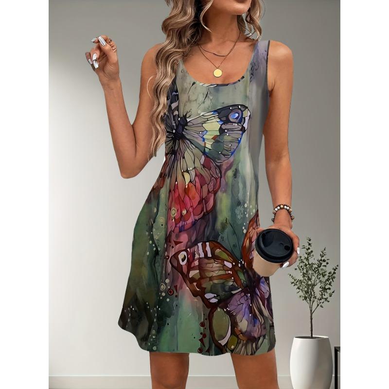 

Women s Sleeveless Butterfly Print Dress Elegant Pencil Skirt Silhouette Y2k Clothes Multicolor Animal Pattern S