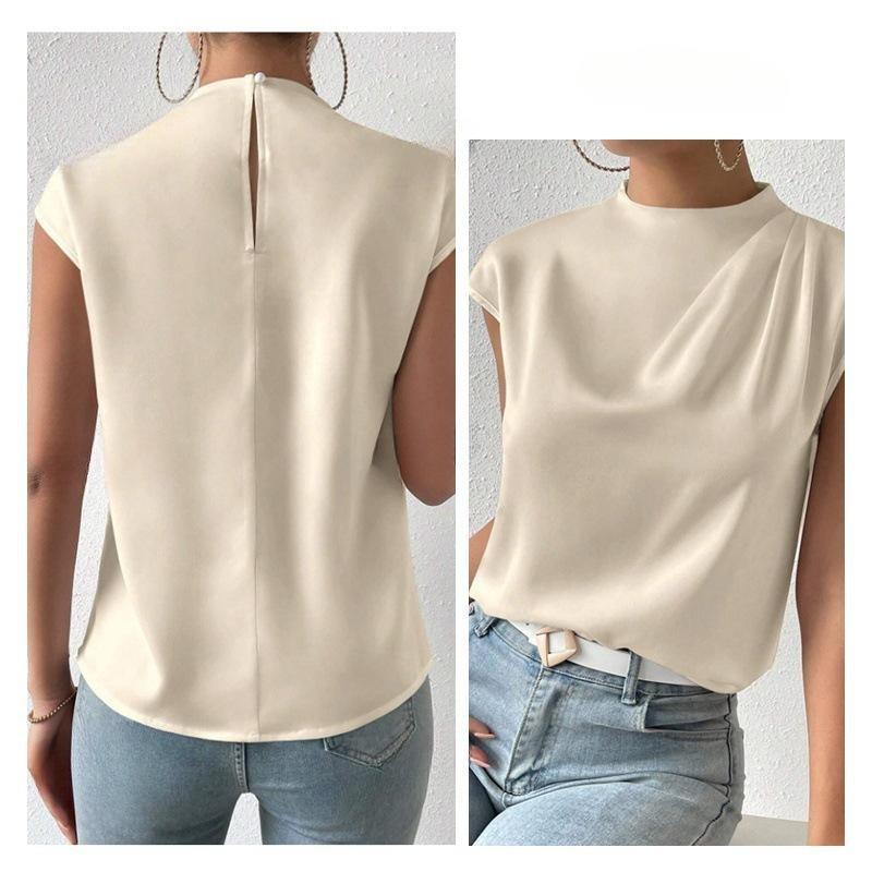 Elegant Summer Fashion Sleeveless Loose Women Blouses Loose Base Casual Shirts for Women Tops Solid Stand Collar Slim Simple Office Ladies Shirt 3437