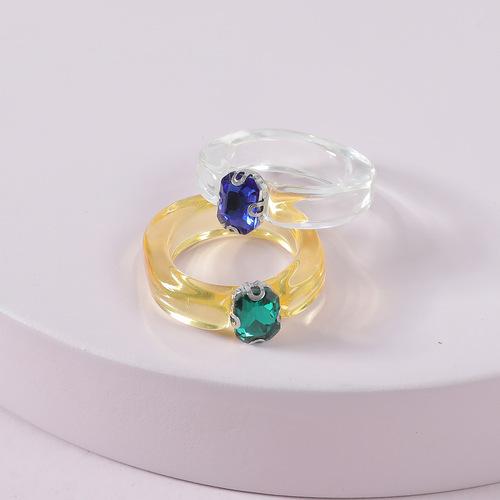 Candy Colored Resin Ring Transparent Geometric Ring Y2K Yabi Size Decorative Ring with Accessories
