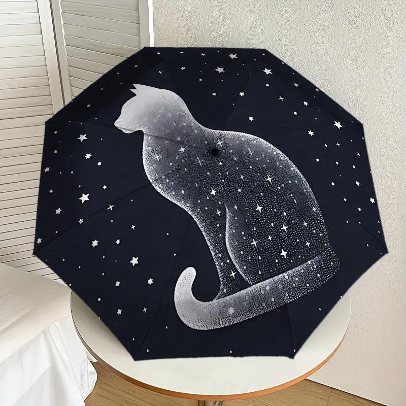 Starry Night Cat: A Unique Day Companion - Auto-Opening/Closing Umbrella, Outdoor Travel Accessory, Lightweight and Durable