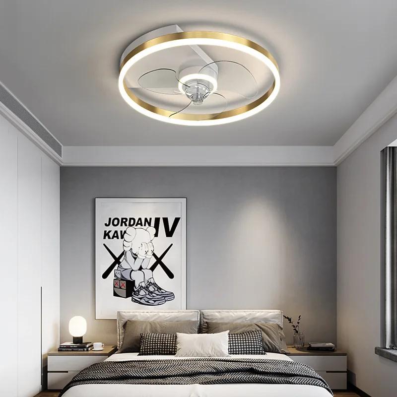 Nordic Bedroom Ceiling Fan Light Remote Control Invisible Blade Silent Ceiling Light Home Decoration Low Floor Fan with Light