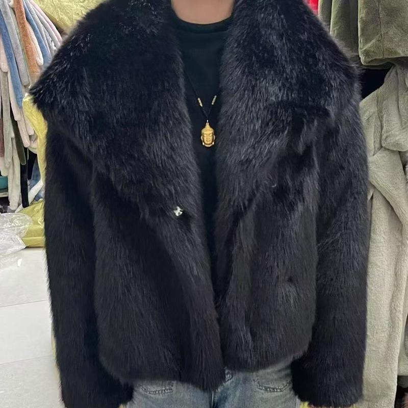 

High Quality Environmentally Friendly Fur Coat with Large Collar and Short Fur Coat XXL