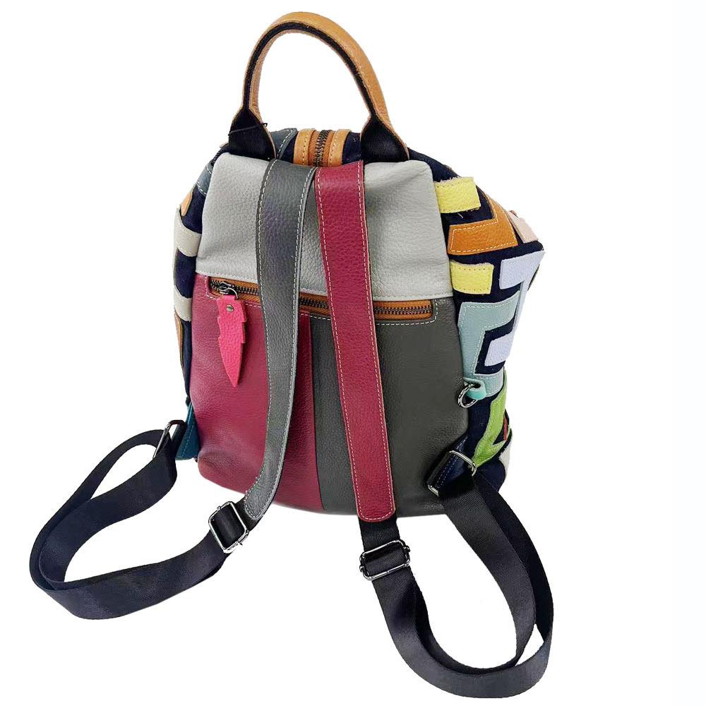 Rucksack Leder Damen Farbige Rindsleder Spleißung Rucksack Retro Lässig Damen Tasche