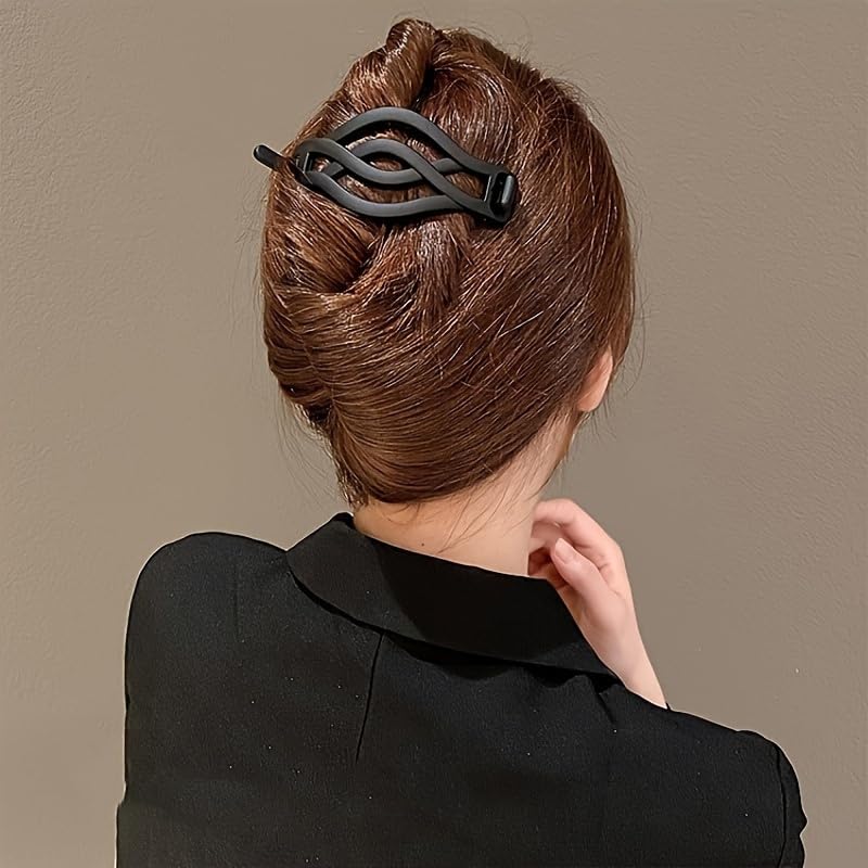 4PCS French Flat Round Hair Clips Vintage Twisted Non-Slip Buckle for Thick Thin Hair Women Girls