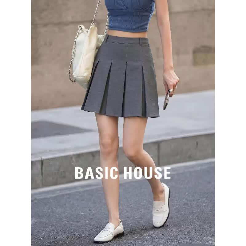 Basic House Women s Pleated A-Line Short Skirt S