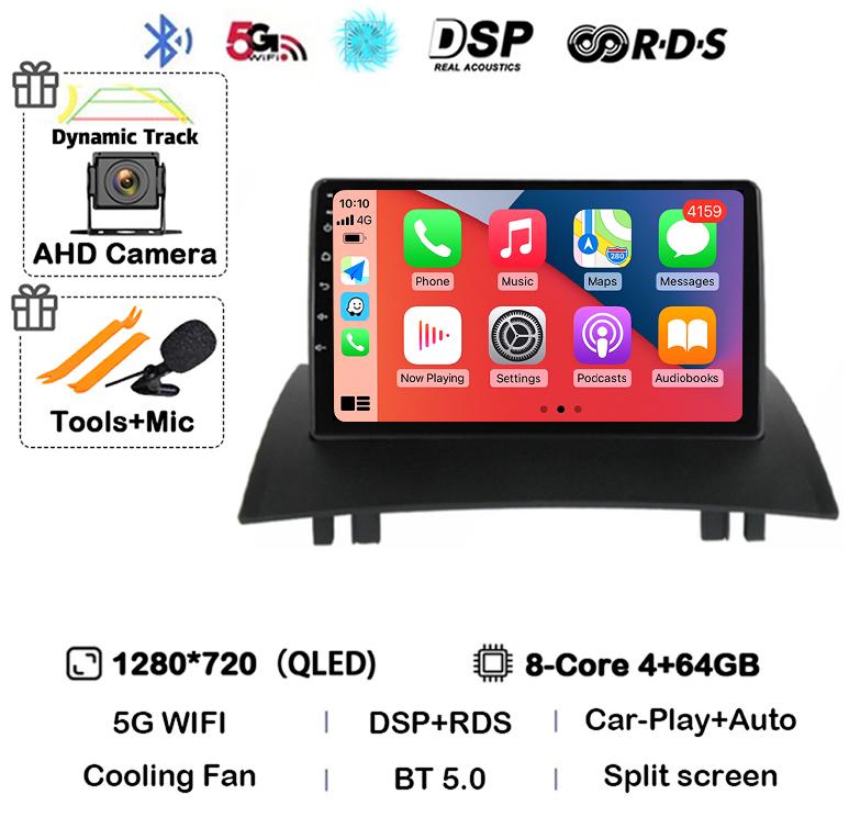 Android 14 Carplay Auto For Renault Megane 2 2002 2003 2004 2005 2006 2007 2008 2009 Multimedia Car Radio Player WIFI+4G Stereo