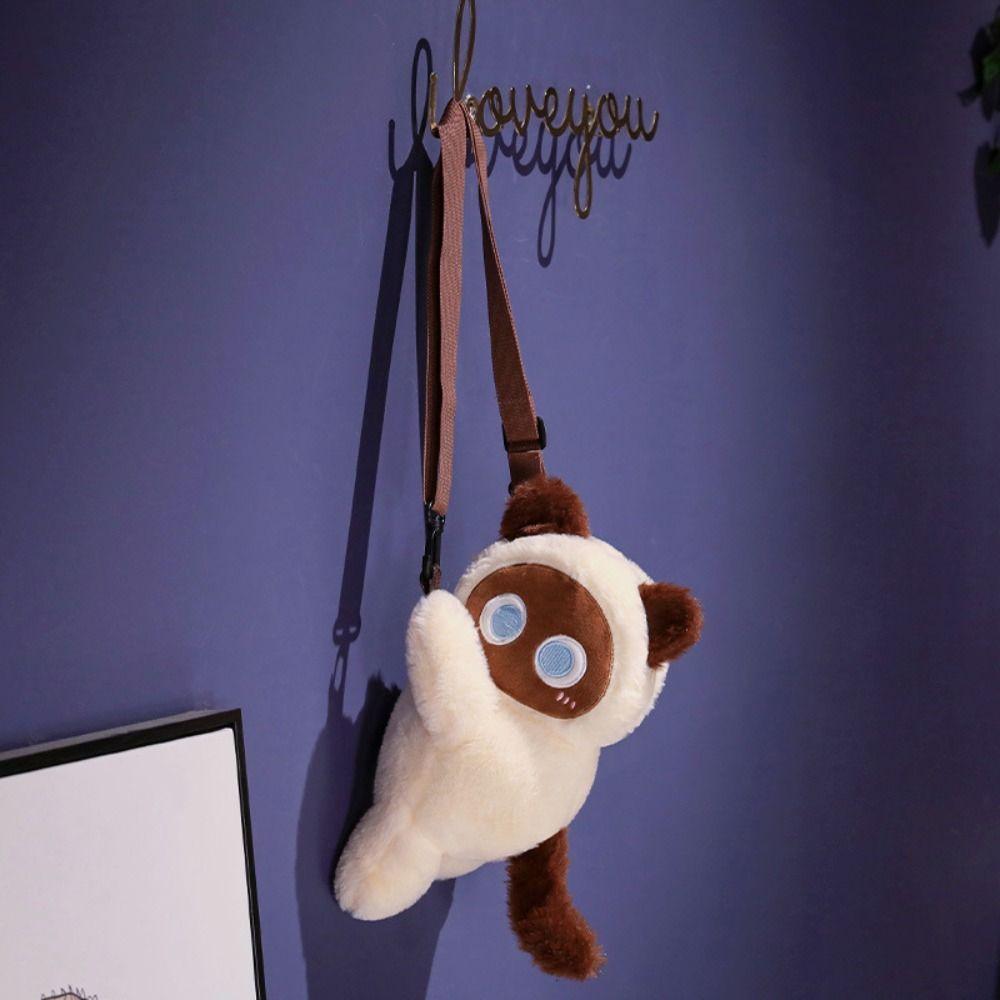 Soft Siamese Cat Shoulder Bag Stuffed Animal Plush Toy Backpack  Birthday Gifts