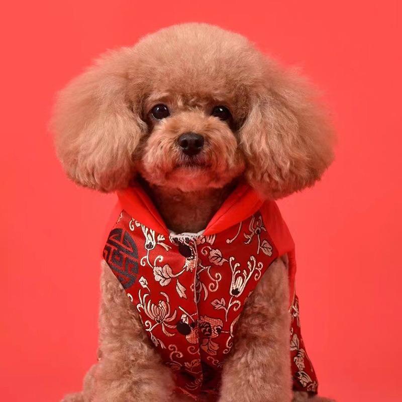 New Year's Festive Cotton-padded Dog Clothes Autumn and Winter Teddy Clothes Winter French Combat Small Dog Bichon Corgi