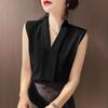 Women'S V Neck Sleeveless Loose Fit Chiffon Tank Top Casual Solid Color Shell