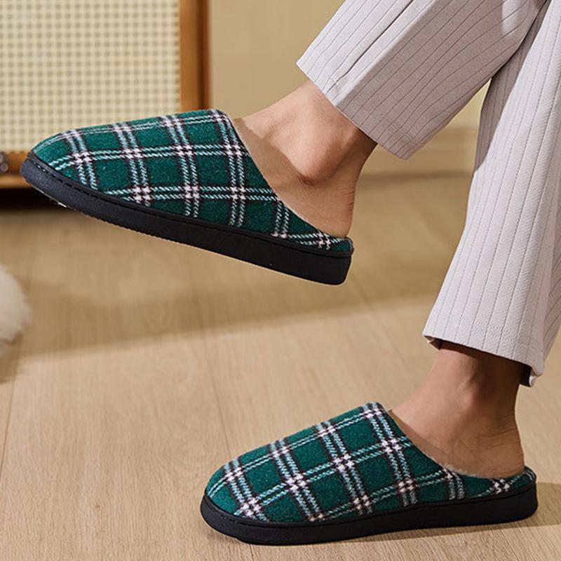 Fashion Mix Color Plaid Fur Slippers Women Soft Bottom Non Slip Plush Slippers Woman Faux Fur Warm Indoor House Cotton Slides Ladies