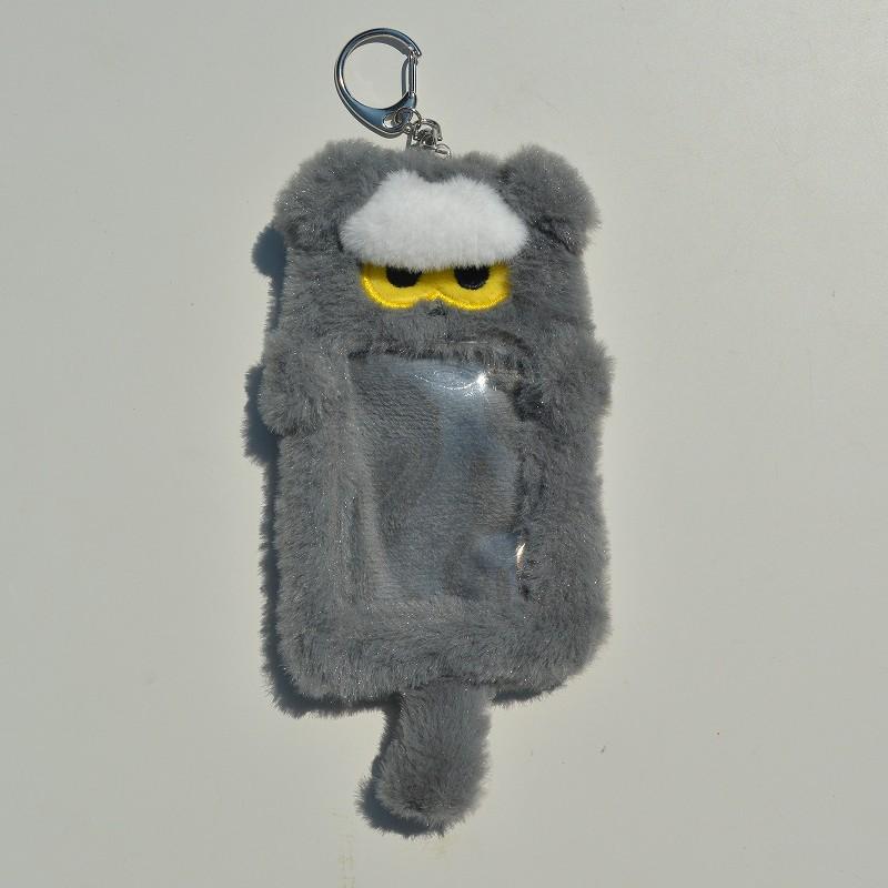 Cute Cartoon Grey Cat Plush Keychain Card Holder Mini Wallet ID Badge Case School Pass Bag Charm
