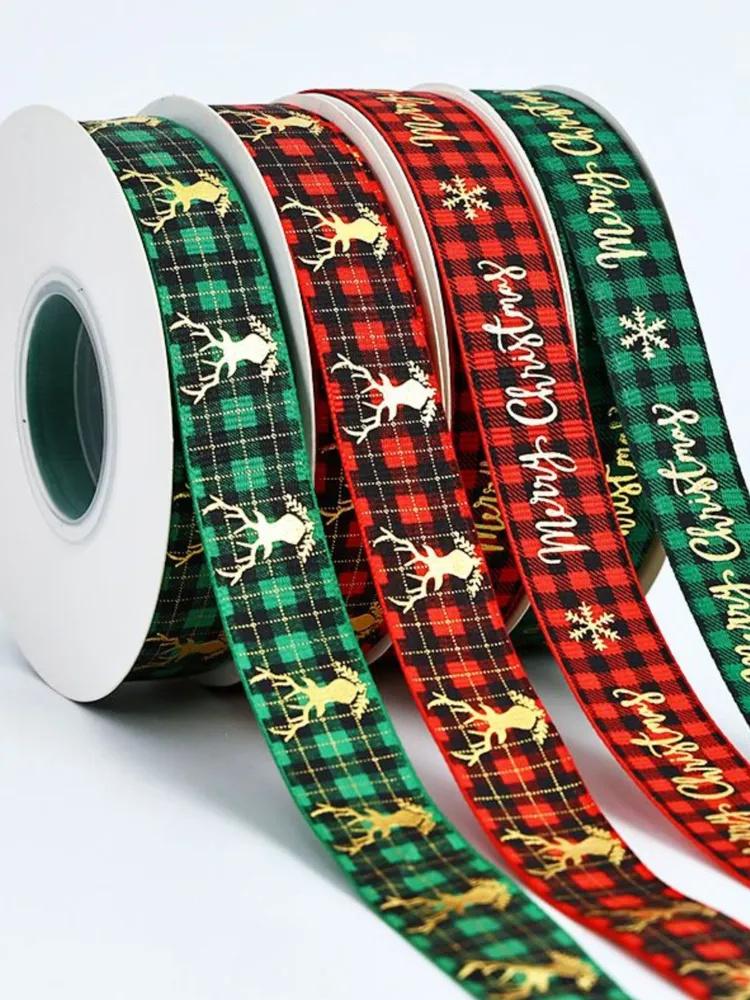 DIY Christmas Gold Foil Checkered Decorative Ribbons
