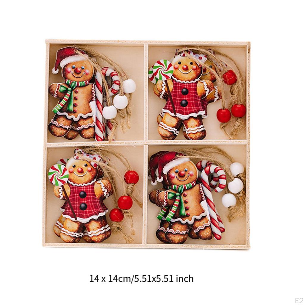 12Pcs Christmas Gingerbread Man Ornament Cartoon Xmas Wood Signs