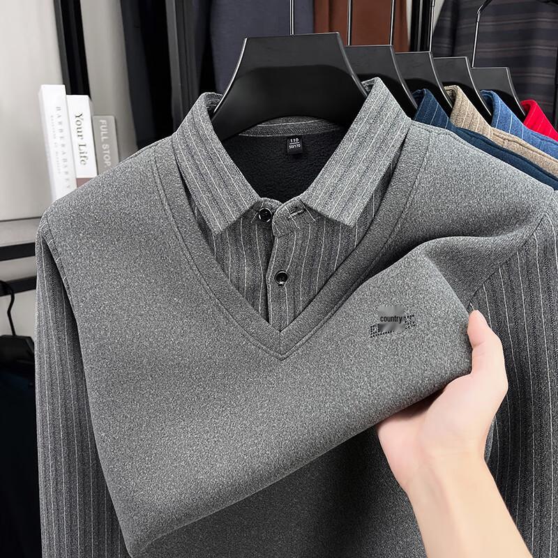 

Firstview Men s Winter Faux Layered Fleece Knit Pullover XL