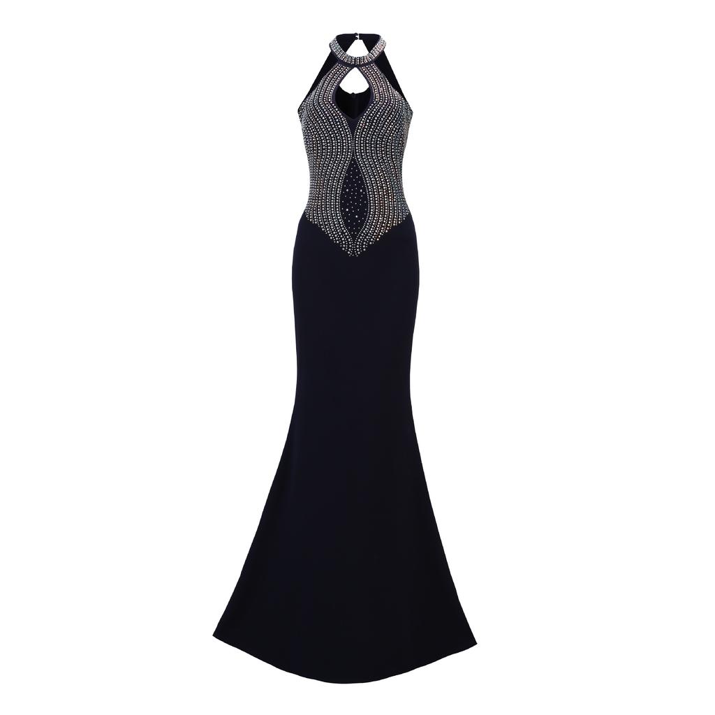 Customized Processing, European Beautiful Women's Neck Open Back Hot Drill Slim Fit Elegant Super Long Fishtail Skirt Dress Dress Dress