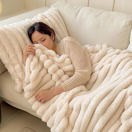 Faux Rabbit Fur Throw Bubble Blanket Warm Blanket Fluffy Blanket Plush Cozy Thick Furry Blanket