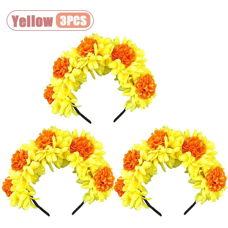 1-10pcs Day of the Dead Marigold Headband Artificial Flower Crown for Women Halloween Party Fiesta Costume Accessory