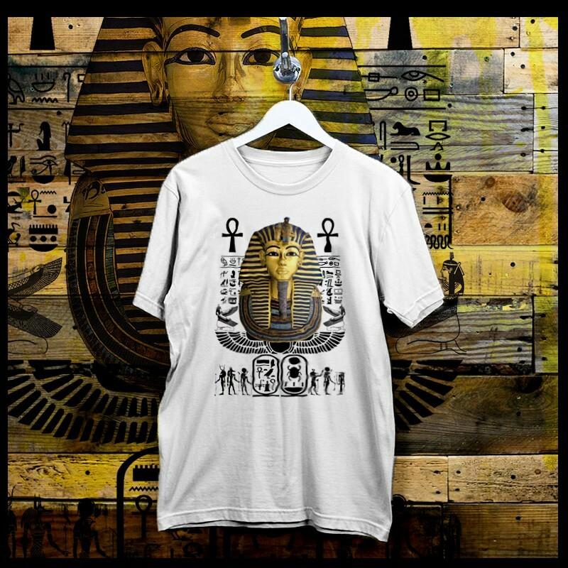 Egyptian Pharoah T-Shirt Ancient Egypt Ankh Hieroglyphics Nile Valley XL White