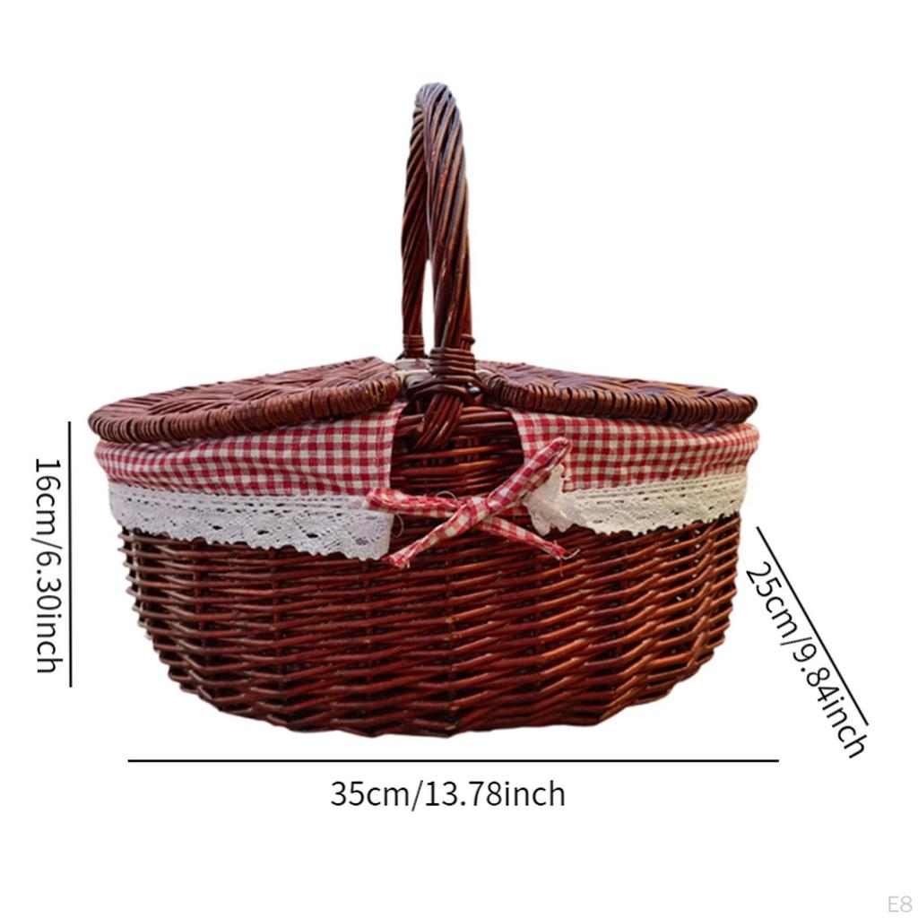 Picnic Basket Storage Serving Beach Rural with Washable Liner Portable Camping Outdoor