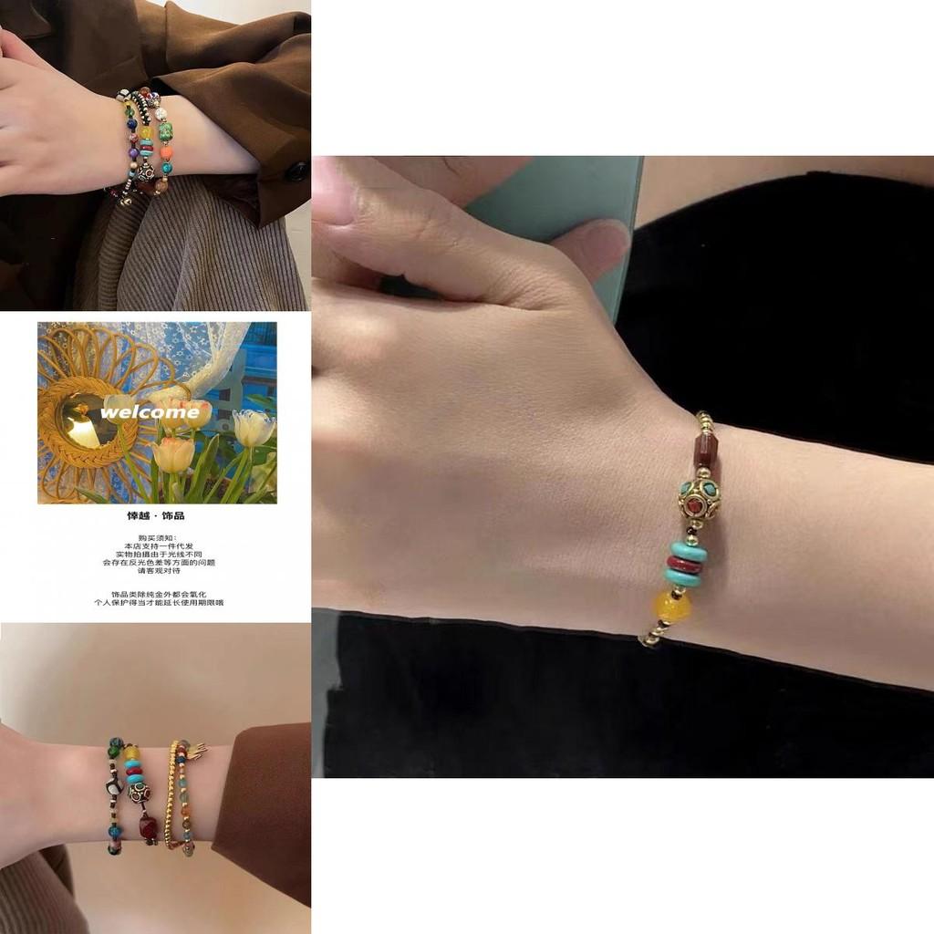 Vintage Inspired Colorful Beads Elephant Bracelet Artistic Double Layer Woven Strap