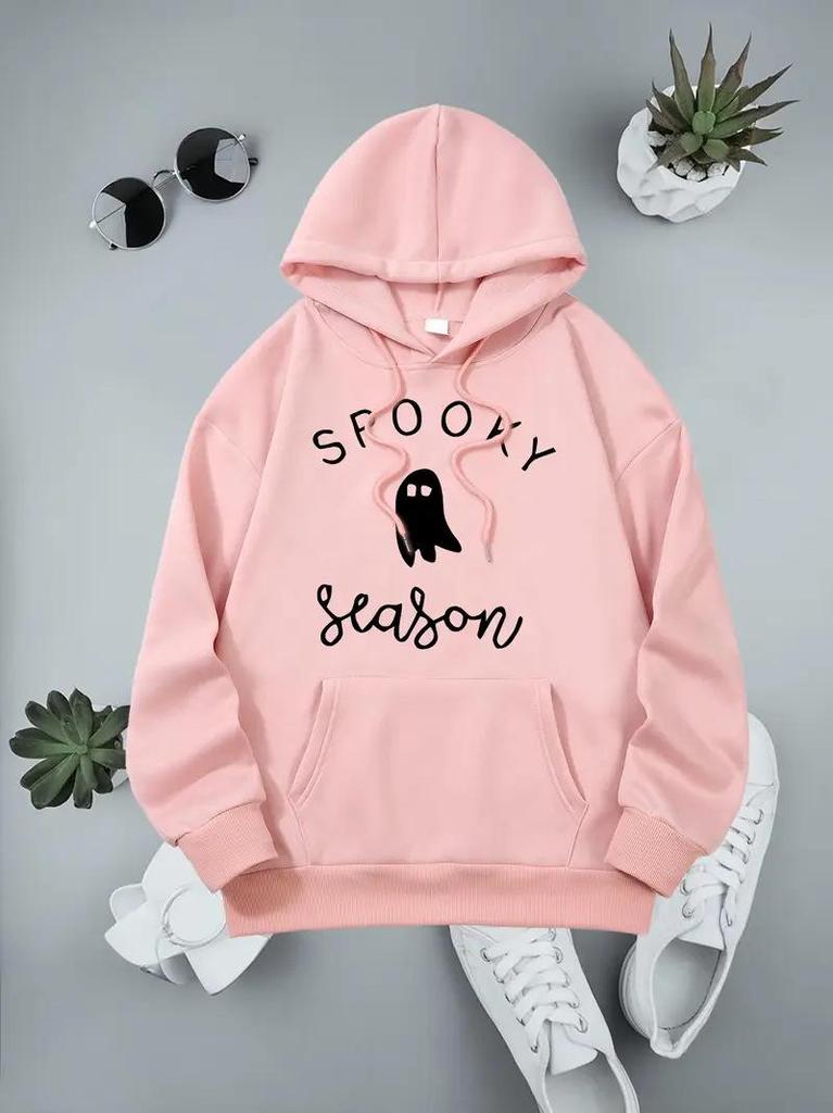 European & American Women's Halloween Letter Hoodie Ribbed Sweatshirt