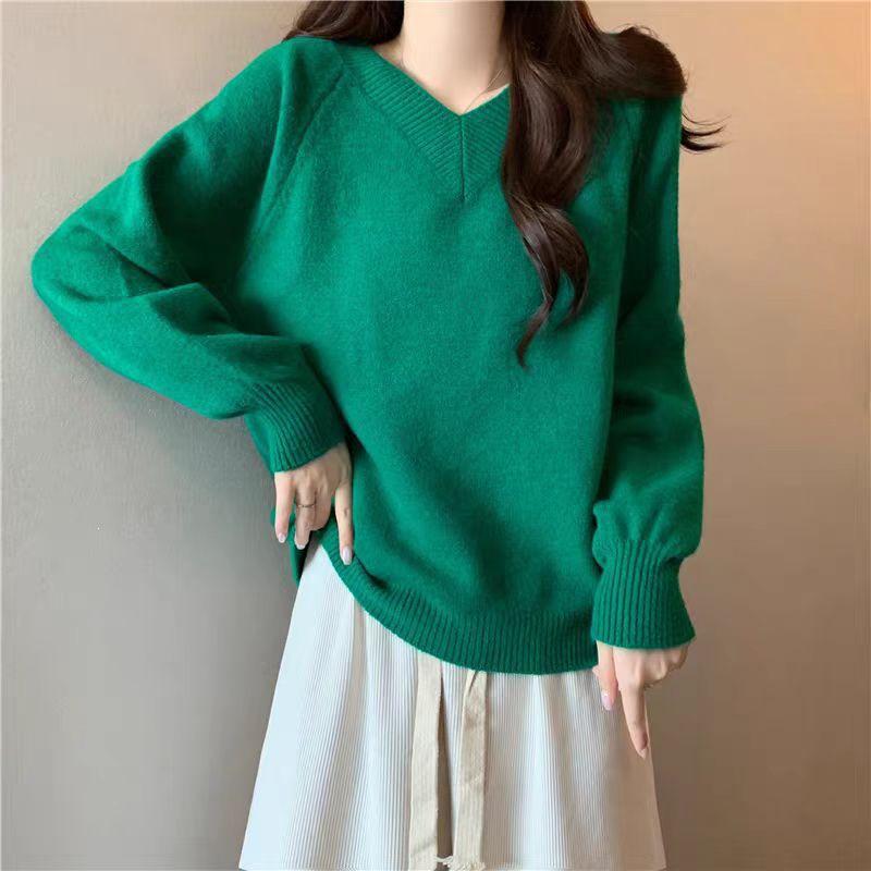 Women's Pink V-Neck Lazy Style Knit Sweater - New Autumn/Winter Design