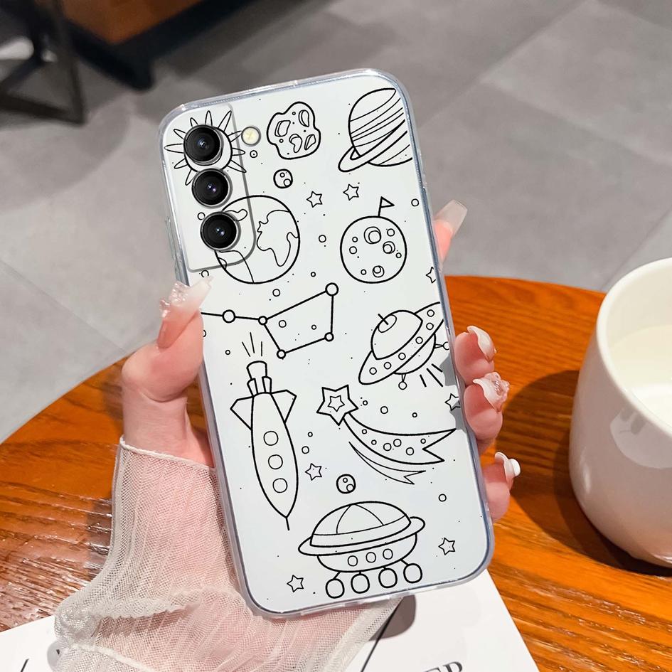 Back Cover For Samsung S21 S22 S23 Ultra Plus S6 S7 S9 Edge Bumper Case Screen Protector Luxury Graffiti Butterfly Silicone Soft TPU Transparent Shell