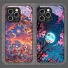 Moon Cherry Blossom Pattern Scenery Tempered Glass Phone Case for iPhone 17 16 Pro Max 15 14 13 12 11 Mini XS XR 7 8 Plus Cover