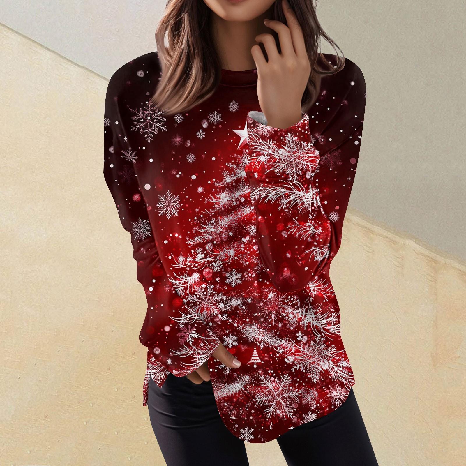 

Женский повседневный модный пуловер с длинным рукавом и круглым вырезом с принтом S винный