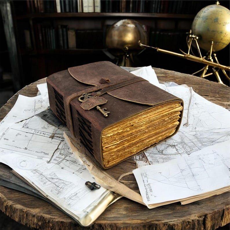 Antique Leather Bound Journal with Key Lock | Handmade Vintage Diary