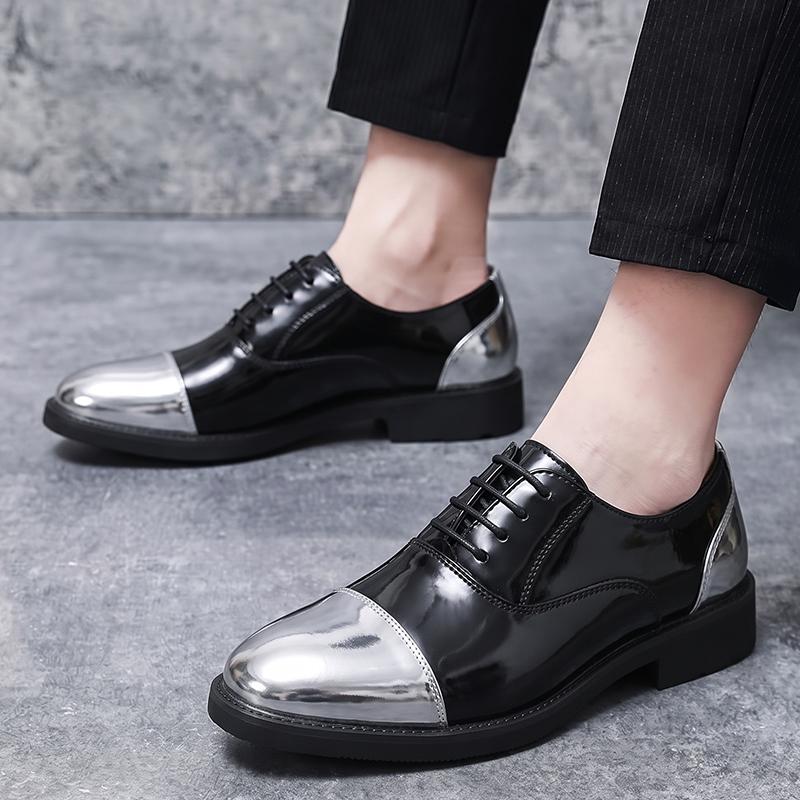 Men’s Derby Retro Black Gold Silver Leather Oxfords Dress Shoes Formal Office Business Shoes Tuxedo Wedding Shoes Plus Size