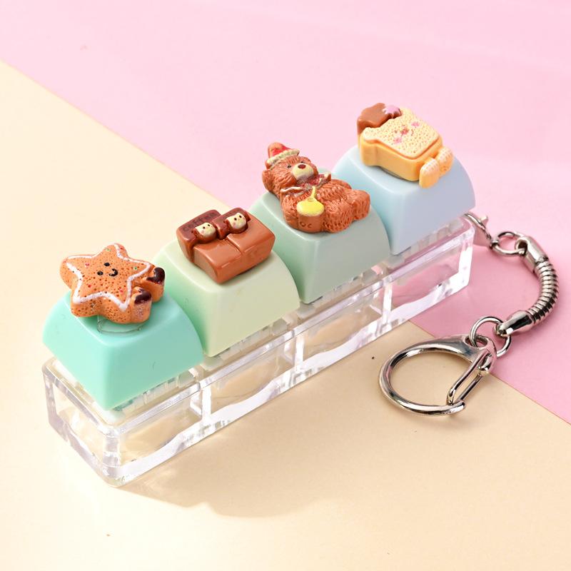 5/10Pcs Dessert Keycap Fidget Keychain Stress Relief Pendant Xmas Birthday Valentine Office Friend Party Gift Charm
