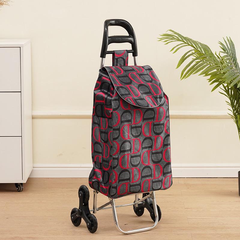 Portable Folding Trolley Cart for Seniors - Floral Pattern, Large Capacity for Grocery Shopping and Home Use
