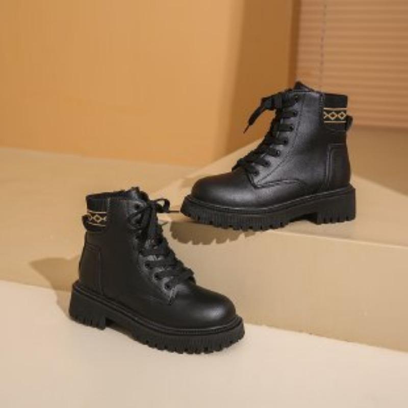 Fleece Women's Single Boots, Thin Short Boots, Thick Heels, Spring and Autumn Cotton Boots, Autumn and Winter New Thin Martin Boots