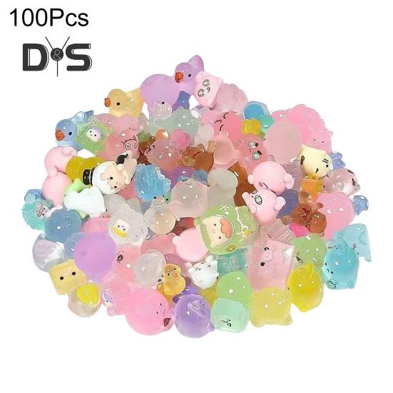 50/100 Pcs Mini Animal Figurines Glow-in-The-Dark Resin Ornaments Tiny Rabbits Dinosaurs Miniature Ornaments for Fairy Garden Micro Landscape Potted