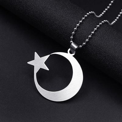 Edelstahl-Halskette mit Halbmond und Stern, für Männer und Frauen, spiritueller islamischer muslimischer Anhänger, türkischer religiöser Schmuck