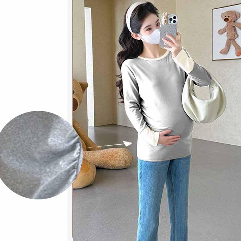 

Korean Style Maternity Two-Piece Set: Round Neck Pleated T-Shirt & Adjustable Support Pants for Autumn/Winter 2XL (145-165 jin)