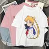 Camiseta con estampado Kawaii de Anime japonés para mujer, remera Harajuku de estética blanca y rosa, camiseta para mujer 2022
