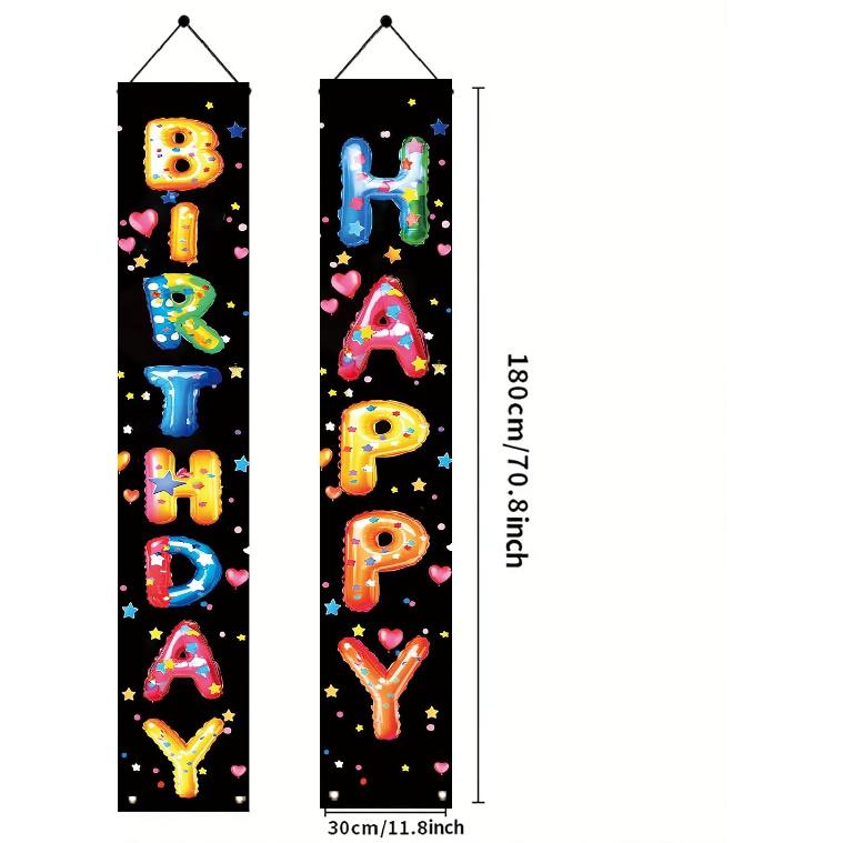 2PCS Happy Birthday Porch Hanging Banner Porch Sign Colorful Balloon Letters Party Decorations Birthday Party Supplies Door Banner Wall Hanging for